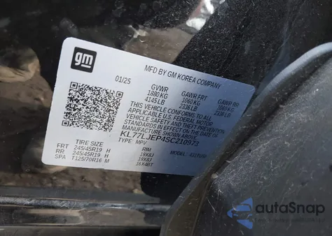 2025 Chevrolet Trax Fwd 2Rs z USA, uszkodzony, nr VIN KL77LJEP4SC210973